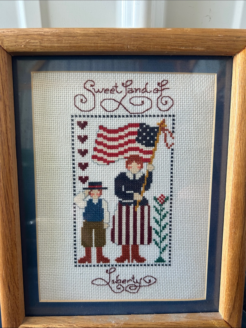 Patriotic Cross Stitch "Sweet Land of Liberty" - Framed
